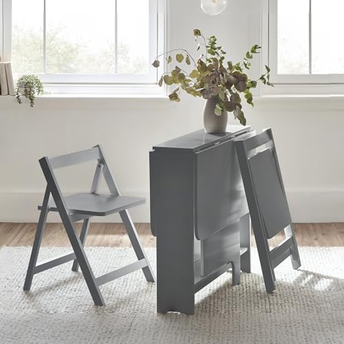 Julian Bowen Gatan Small Gateleg Table With 2 Chairs-Light Grey, Wood, 70 x 80 x100