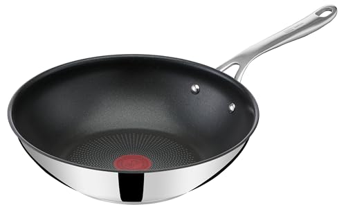 🔥 SELTEN SO GÜNSTIG (-60%) Tefal Jamie Oliver Cook's Direct On Wokpfanne, 28 cm, langlebige Antihaftversiegelung, Thermo-Signal, genieteter Griff, induktionsgeeignet, Edelstahl, E3041934