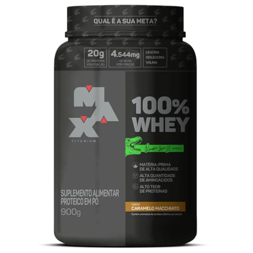 Whey Protein 100% Linha Dino Pote 900g Sabor Caramelo Macchiato Max Titanium