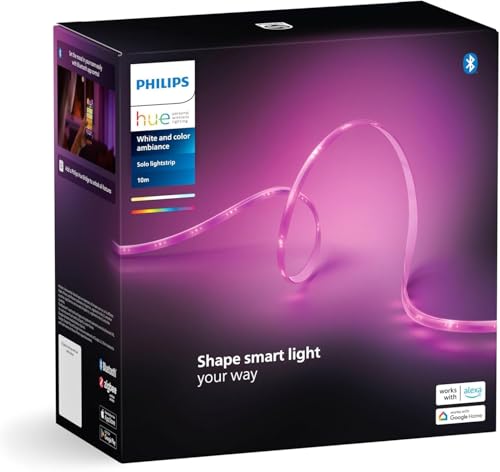 (-41%) Philips Hue Indoor 10m Smart LED Solo Lightstrip Basis-Set, 1er-Pack, indirekte Beleuchtung mit der Hue App steuerbar, LED Streifen funktioniert mit Alexa, Google Assistant und Apple HomeKit