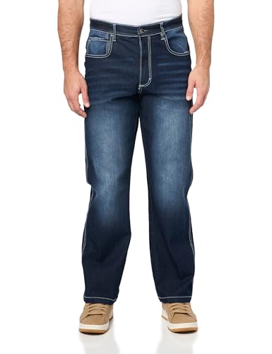 SOUTHPOLE Men's Mid Rise Stretchable Straight Relaxed Fit Cross Hatch Denim Pants, Dark Sand