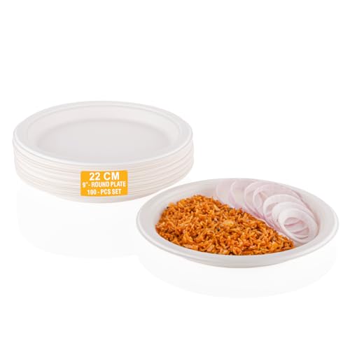 72% Off Clazkit 9 Inch Round Bagasse Bamboo Plates (100 Pc) - ₹333 Only!