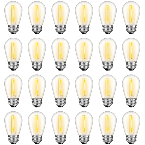 GvvooHome 24 Pack LED S14 Replacement Light Bulbs, Waterproof 1W Vintage Edison Bulbs for Outdoor Patio Backyard String Lights, Dimmable, E26 Regular Medium Screw Base, 2200K Warm White