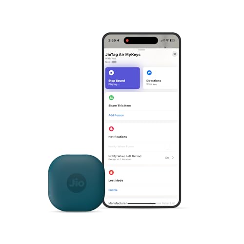 JioTag Air for iOS (Blue) Worldwide Tracker, Pair with Apple Find My app for keys, luggage, bikes, purses etc. inside & outside Bluetooth range, No SI