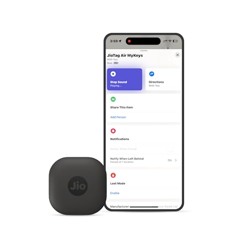 JioTag Air for iOS (Gray) Worldwide Tracker, Pair with Apple Find My app for keys, luggage, bikes, purses etc. inside & outside Bluetooth range, No SI