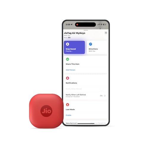 JioTag Air for iOS (Red) Worldwide Tracker, Pair with Apple Find My app for Keys, Luggage, Bikes, Purses etc. Inside & Outside Bluetooth Range, No SIM