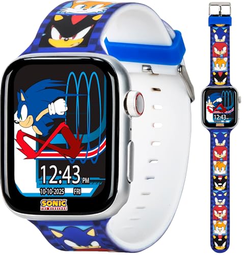 Sonic the Hedgehog Kids Smartwatch – Bluetooth Calling, Messages, Camera, Music, Sleep Tracker, Fitness & Activity Apps – 6 Watch Faces, Touchscreen, USB Rechargeable – Fits Wrists 5.5" to 8"