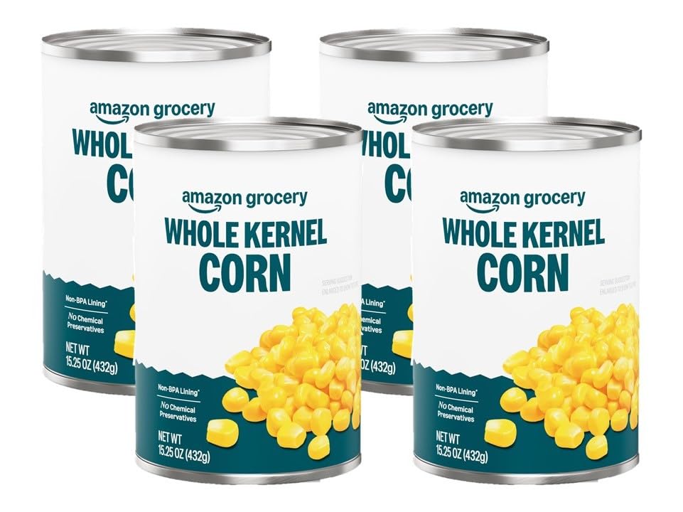 Amazon Fresh, Canned Whole Kernel Corn, 15.25 Oz (Pack of 4)