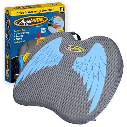 Angel Ride Auto Cushion with Memory Foam, AS SEEN ON Fox News, Advanced Lumbar Helps Relieve Pressure Points, Molds to Any Body, Drive in Heavenly Comfort in Any Vehicle, Breathable, Washable Cover