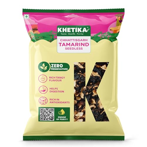 Khetika Naturale Tamrind 500 grams | Whole Imli | 100% Seedless | Rich in Antioxidants | Hygienically Sealed | Whole Imli, Tasty & Tangy Flavor, No Ar
