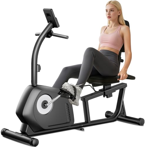 CURSOR FITNESS Recumbent Exercise Bike, Stationary Bikes for Home with Adjustable Seat, 16-Level Magnetic Resistance Recumbent Exercise Bike for Home Gym Cardio Workout Training