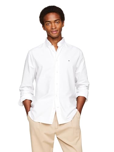 Tommy Hilfiger Men's Heritage Oxford Solid Regular Long Sleeve Shirts Optic White