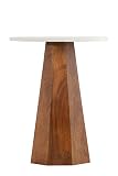 Canarm — NAYA Natural Wood Side Table with White Marble Top – 15” Round End Table – Rustic Farmhouse Accent Table for Living Room, Bedroom, and Bedside Storage – Modern & Minimalist Home Furniture