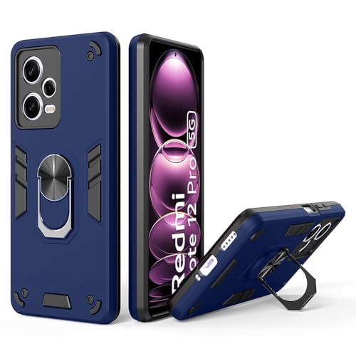 amazon basics Kickstand Mobile Cover (360° Rotating Ring Holder) for Mi Redmi Note 12 Pro 5G / 12 Pro Plus 5G / Poco X5 Pro 5G (Blue)