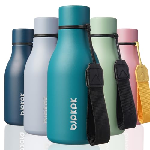 (-24%) BJPKPK Isolierte Wasserflaschen, 350 ml Edelstahl Metall Trinkflasche Mit Trageriemen, BPA Frei Wasserdicht Thermos, Flaschen, Wiederverwendbare Thermosflasche Für Sport & Reisen, Seeblau