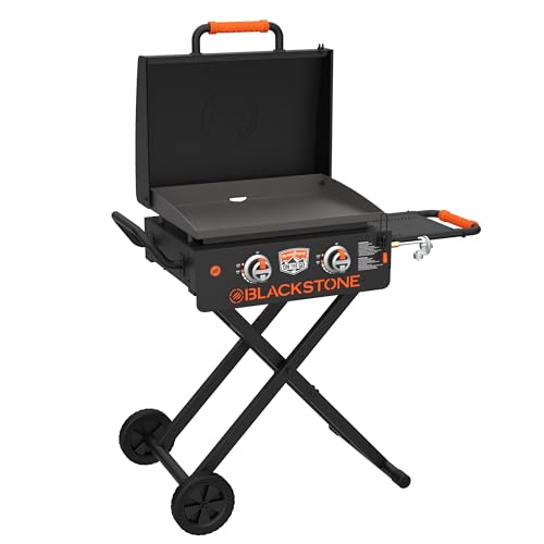 Blackstone 2350 On-the-Go 22” Omnivore Flex-Fold Griddle with Locking Hood, Powder Coated Steel, Black