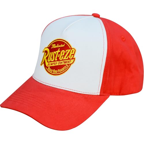 Disney Pixar Cars Baseball Cap, Rust-eze Logo Cotton Adjustable Adult Snapback Hat with Curved Brim, Red, One Size