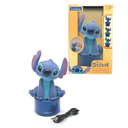 LEXiBOOK, Disney Stitch, Nightlight with Speaker, Color Change, Soft Light, Battery Operated, Blue, NS01D