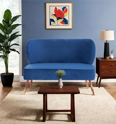 Peachtree Carbo 2 Seater Chair for Living Room, Mango Wooden Frame & Sheesham Wood Leg | Velvet Fabric Chair for Dining Room, Hall, 2 Year Warranty | 