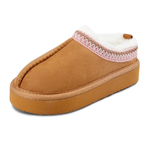 Jessica Simpson Girls 1 Inch Platform Memory Foam Slide-On Clog Slipper-Indoor/Outdoor Sole, Tan