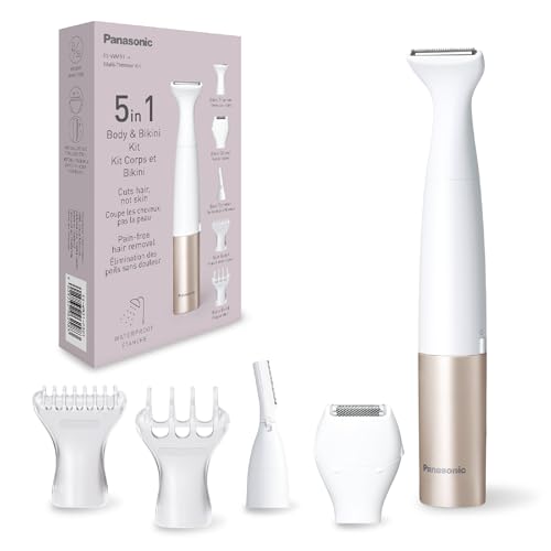 Panasonic ES-WM31 5 in 1 Body & Bikini Kit, Women's Hair Remover, Ladies Shavers, Bikini Trimmer, 5 Attachments, IPX7 Waterproof, Wet & Dry, Battery Powered (1 x AA Required), White Gold