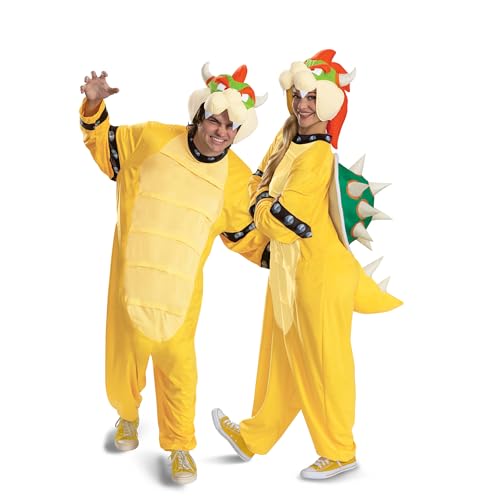 Disguise Super Mario Bowser Costume for Adults, Official Nintendo Bowser Hooded Jumpsuit, Size (L/XL)