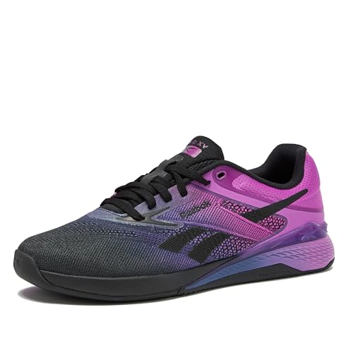 Reebok Nano X5 Sneakers for Women, Cross Training Gym Walking Shoes Women, Black/Twilight Purple/Purple Rave, 9.5