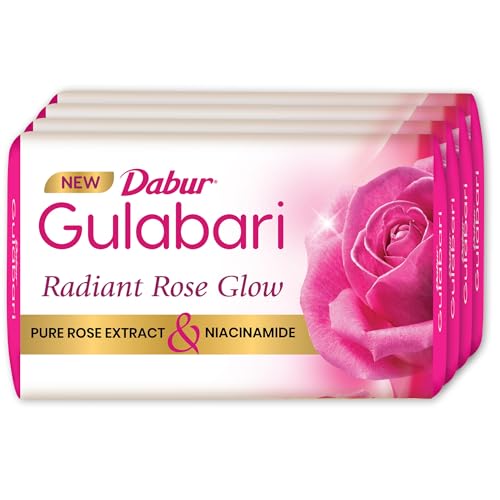 Dabur Gulabari Pure Rose Soap 150g (Pack of 4) | Moisturizing Bathing Soap for Radiant Glowing Skin & Body | Glycerine & Niacinamide | Long Lasting Fr