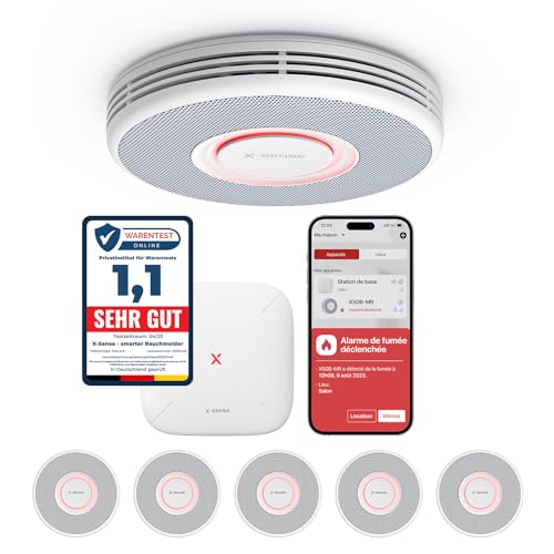 (-22%) X-Sense Smarter Rauchmelder WLAN mit Sprachausgabe und 17 Standorten, Feuermelder, Rauchmelder vernetzt, 33 mm, Brandmelder mit SBS50 Basisstation, XS0B-MR61, 6 Stück