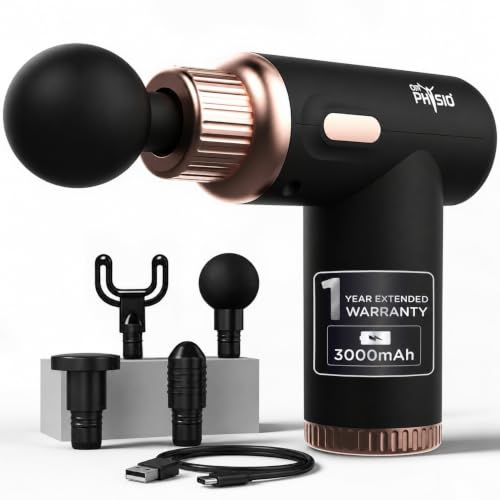 USA Dynamo Rechargeable Percussion Massage Gun | 3000mAh Battery | 6 Speed Levels | 4 Removable Heads Electric Full Body Gun Massager, Pain Relief Cor