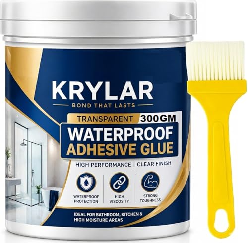Transparent Waterproof Glue 300GM with Brush Strong Waterproof Sealant Glue for Roof Leakage,Bathroom,Kitchen,Tiles,Wall Cracks, PVC, Metal, Wood & Co
