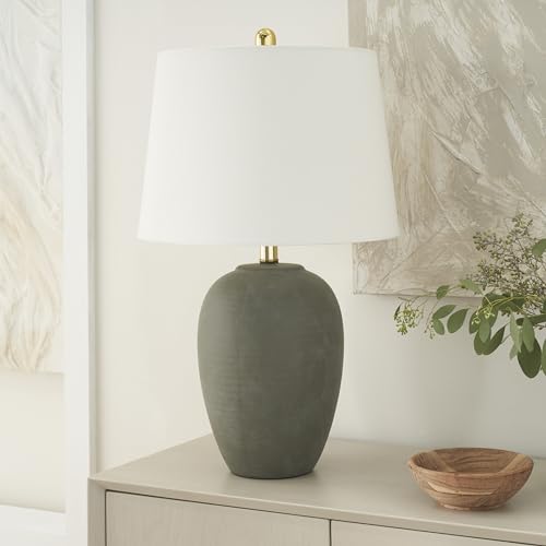 Nourison Home 23" Olive Green Ceramic Pot Table Lamp for Bedroom, Living Room, Dining Office, with White Tapered Dr