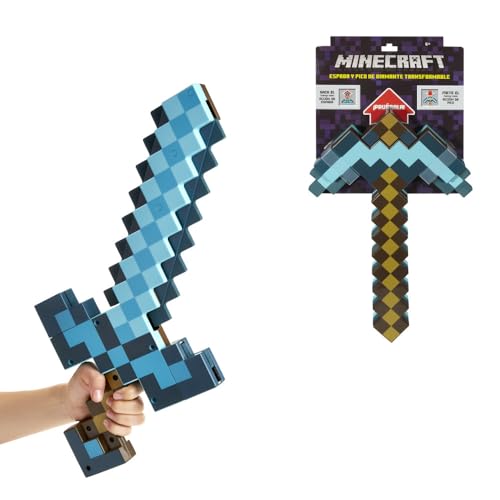 Mattel Minecraft Transforming Diamond Sword & Pick-Axe Kid-Sized 2-in-1 Toy Accessory for Role-Play & Costumes (Amazon Exclusive)
