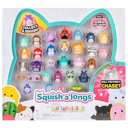 Squish-a-longs 25 Pack - Series 2 - (25) 1” Mini-Squish, 5 Accessories, 1 Ring, & 1 Collector’s Guide - 2 Chase Figures - Collect, Trade, & Play