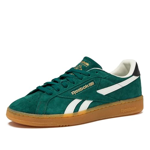 Reebok Club C Grounds UK Vintage Sneakers for Men - Casual Tennis Mens Shoes Size 7 to 13, Collegiate Green/Black/Gum, 10
