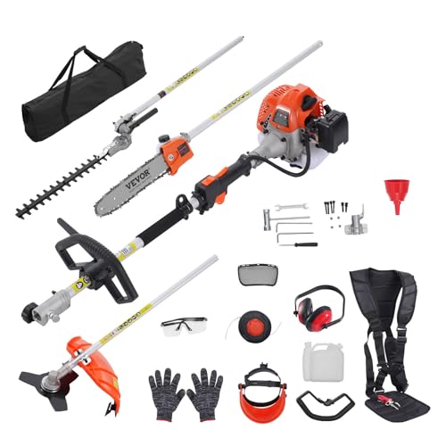 VEVOR 5-in-1 26cc 2 Cycle Gas Powered Dual Sided Hedge Trimmer, Weed Eater, String Trimmer, Edger, Pole Saw Chainsaw Pruner with EPA, CE and EMC Certification