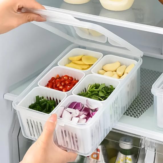 Stewit® Fridge Storage Boxes Freezer Storage Containers, Container for Kitchen Storage Set, Storage in Kitchen, Vegetable Storage, Draining Crisper Re