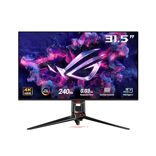 ASUS ROG Swift 32” 4K OLED Gaming Monitor (PG32UCDM) - UHD (3840 x 2160), QD-OLED, 240Hz, 0.03ms, G-SYNC Compatible, Custom Heatsink, Graphene Film, 9