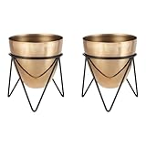 amazon basics Metal Planters with Stand Pack of 2 Planter for Living Room and Bedroom Decor Best Decor Gift Copper Gold