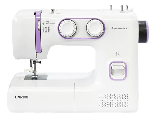 Máquina de Costura Doméstica Portátil Lanmax Bivolt 24 Pontos Servo Motor 100w de Potência Costura em Jeans Iluminação LED Passador de Linha Automático Retrocesso Estrutura Interna em Metal