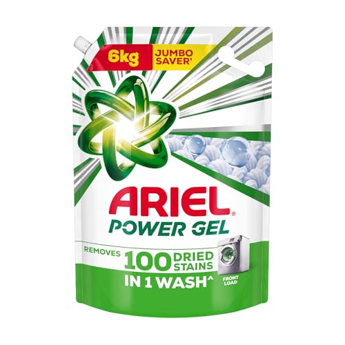 Ariel Power Gel Liquid Detergent for Front Load – 6kg | Removes 100 Dried Stains in 1 Wash | Faster Dissolving | Long-Lasting Fragrance | Color Protec