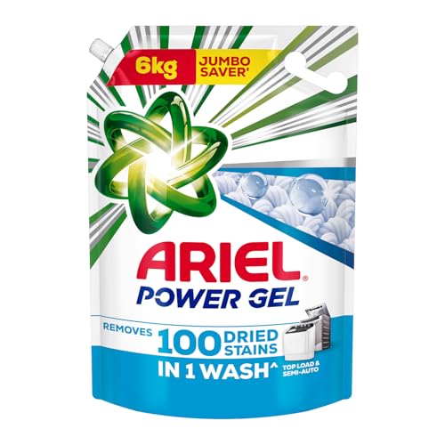 Ariel Power Gel Liquid Detergent for Top Load & Semi Auto – 6kg | Removes 100 Dried Stains in 1 Wash | Faster Dissolving | Long-Lasting Fragrance | Co