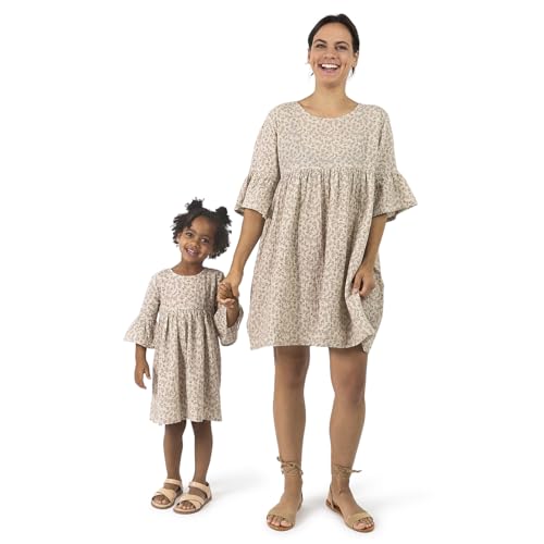 Modern Moments by Gerber Toddler Girls' Mommy and Me Gauze Dress, Tan Floral, 2T