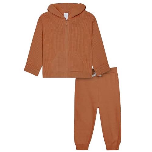 Modern Moments by Gerber Toddler Boys' Hooded Sweater Knit Jacket & Jogger, Rust, 2T