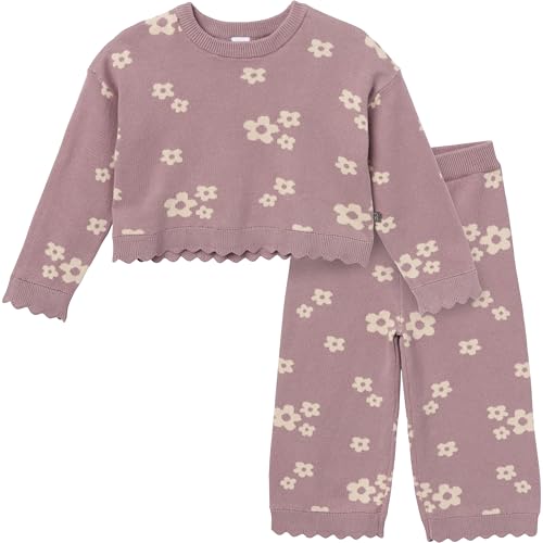 Modern Moments by Gerber Toddler Girls' Jacquard 2-Piece Sweater Set, Medium Lilac Cluster Jacquard, 2T