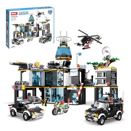 City Police Station Building Blocks Set, 1261 PCS Police City Building Toys with...