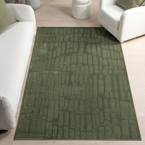 nuLOOM 8' x 10' Indoor Area Rug, 100% Recycled PET, Machine Washable, Oeko-TEX Certified, Medium Pile, Pet-Friendly, Belen Modern Abstract Forest Green