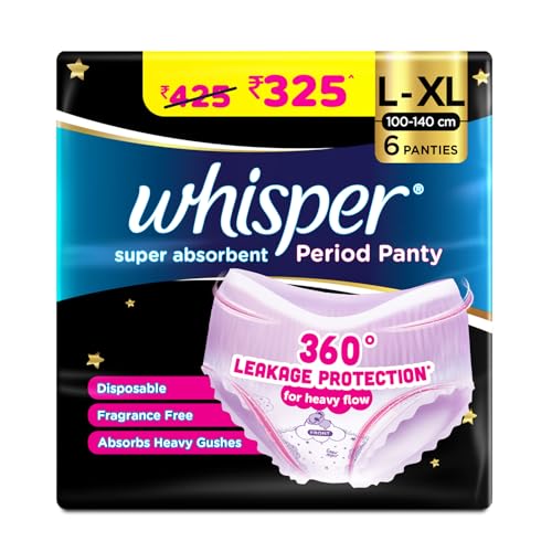 Super Absorbent Period Panty, 6 L-XL Pants, 360 Degree Leakage Protection* for Heavy Flow, Panty like Fit, Full back Coverage, Absorbs Heavy Gushes, S