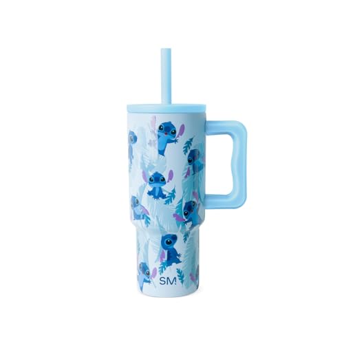 Simple Modern Disney Kids 24 oz Tumbler with Handle and Silicone Straw Lid | Spill Proof and Leak Resistant | Stainless Steel Bottle | Gift for Kids Boys Girls | Trek Collection | Tropical Stitch