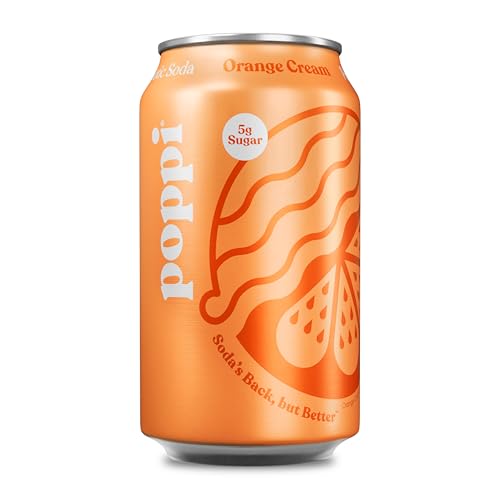 Poppi Sparkling Prebiotic Soda Beverage with Apple Cider Vinegar, Seltzer Water and Fruit Juice, Orange Cream Flavor, 12 Fl Oz, 1 Count, Packaging May Vary
